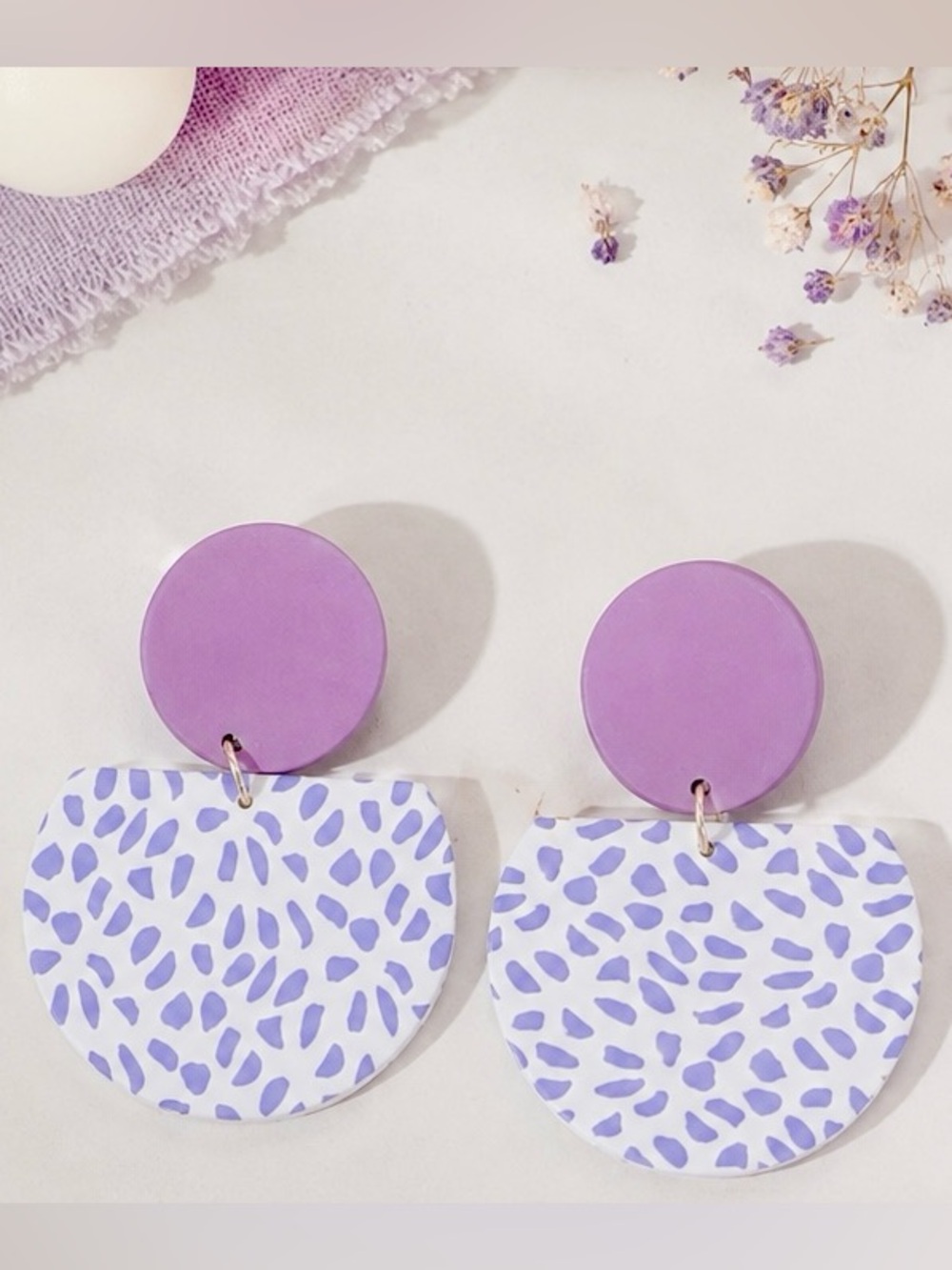 Light Purple Geometric Dangle Polymer Clay Earrings